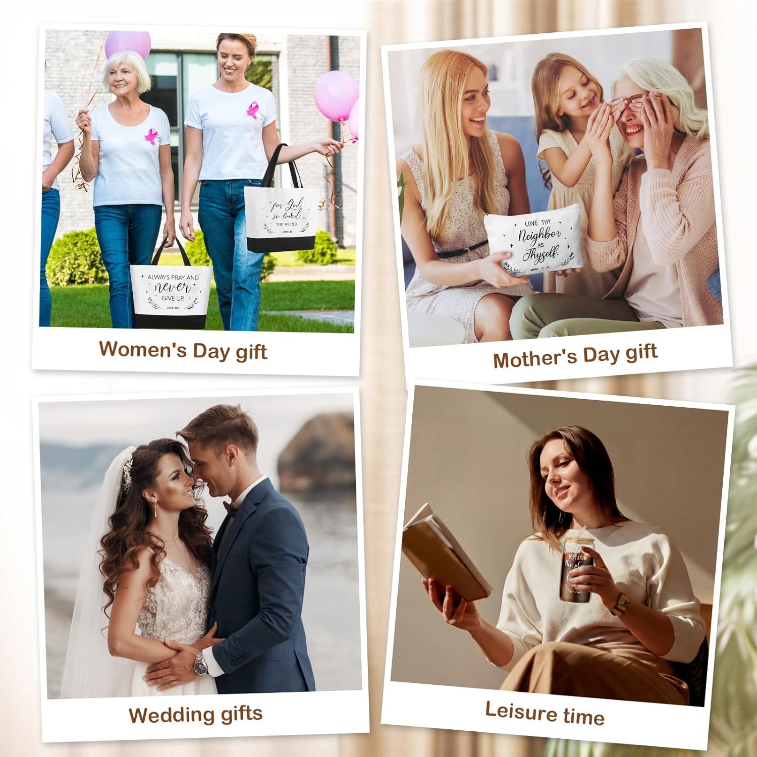 Abbylike 6 Sets/30 Pcs Christian Gifts for Women Religious Gifts Bulk 16oz Glass Cup Canvas Bag Cosmetic Bag Keychain Greeting Card for Bible Study Group Church Pastor Coworker Easter Mother Day