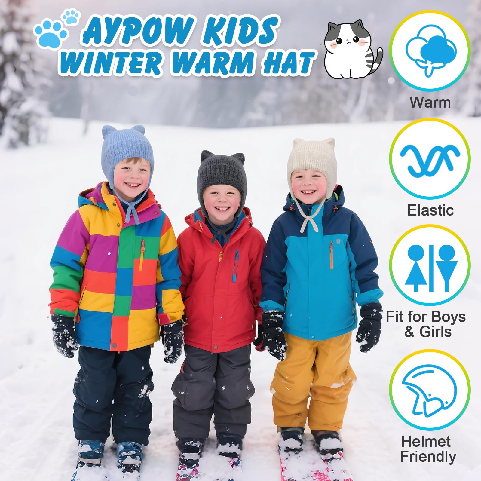 Lindo Orejas de Gato Gorros de Punto para 3-12 Años Niño Niñas, Las Orejas Térmicos Sombrero de Invierno Suave Amigable Cálido A Prueba de Viento Beanie Gorras para Actividades al Aire Libre