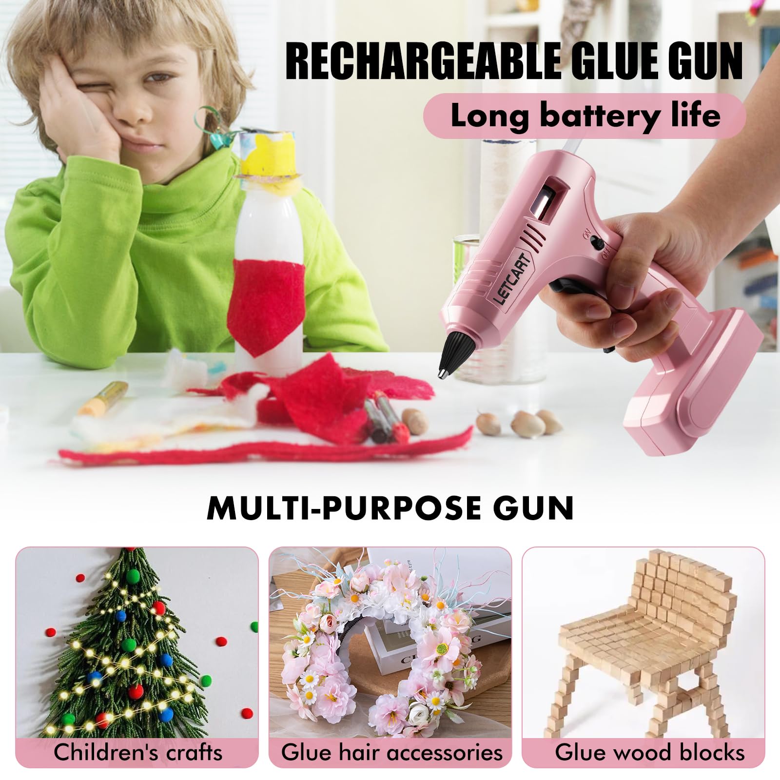 Pistola per colla a caldo, mini strumento di riparazione industriale fai da te con 30 stick di colla, 40 W, pistola a riscaldamento rapido per progetti di casa e hobby (rosa)
