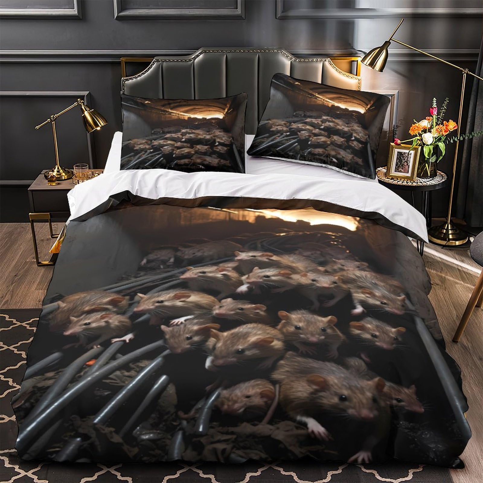 Parure de lit hypoallergique rats dans le tunnel microfibre 3D