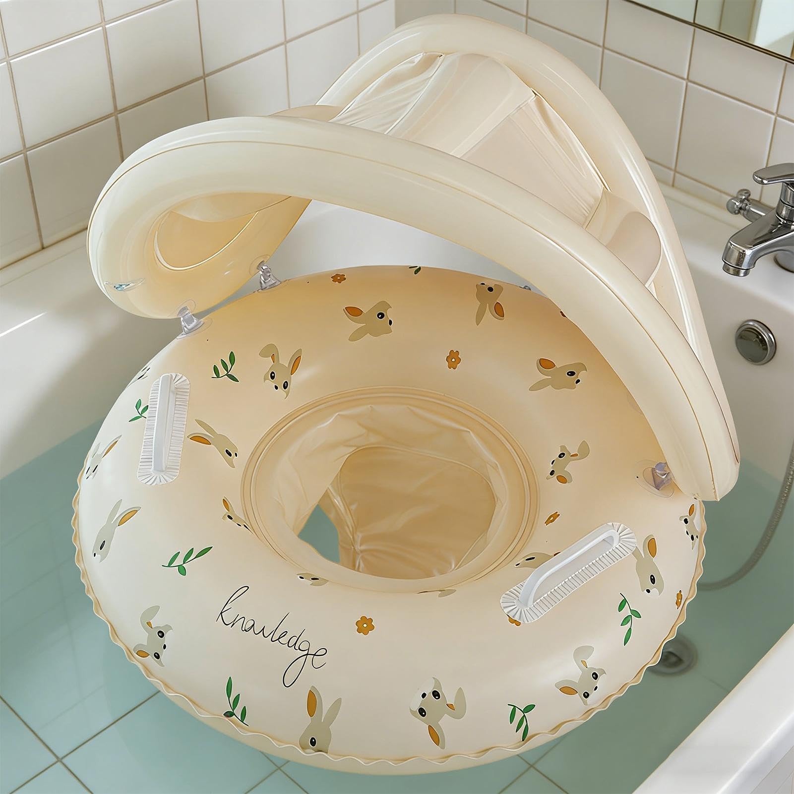 Flotador De Piscina para Bebés con Dosel, Flotador De Natación para Bebés con Sombrilla Extraíble UPF 50+, Anillos De Natación con Asiento Inflable para Bebé De 0 A 36 Meses