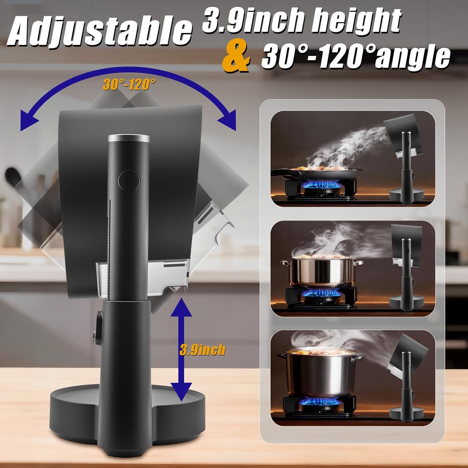 Portable Range Hood, 3-Speed Kitchen Exhaust Fan with 4" Height & 30°-120° Tilt, Detachable Oil Cup & Filter, for RV, Apartment Cooking, Indoor BBQ,Hot Pot