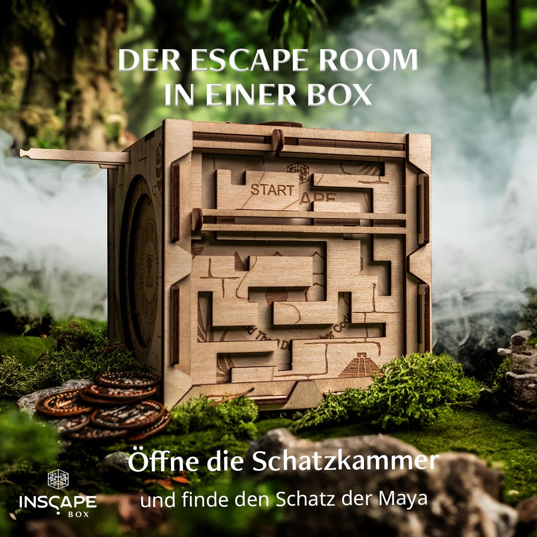 INSCAPE Maya´s Myths - Escape Room Spiel - XL Rätselbox Holz - Escape Box - 3D Puzzle Box - Knobelspiele für Erwachsene - Geburtstagsgeschenk für Erwachsene - Geschenkbox - Cluebox