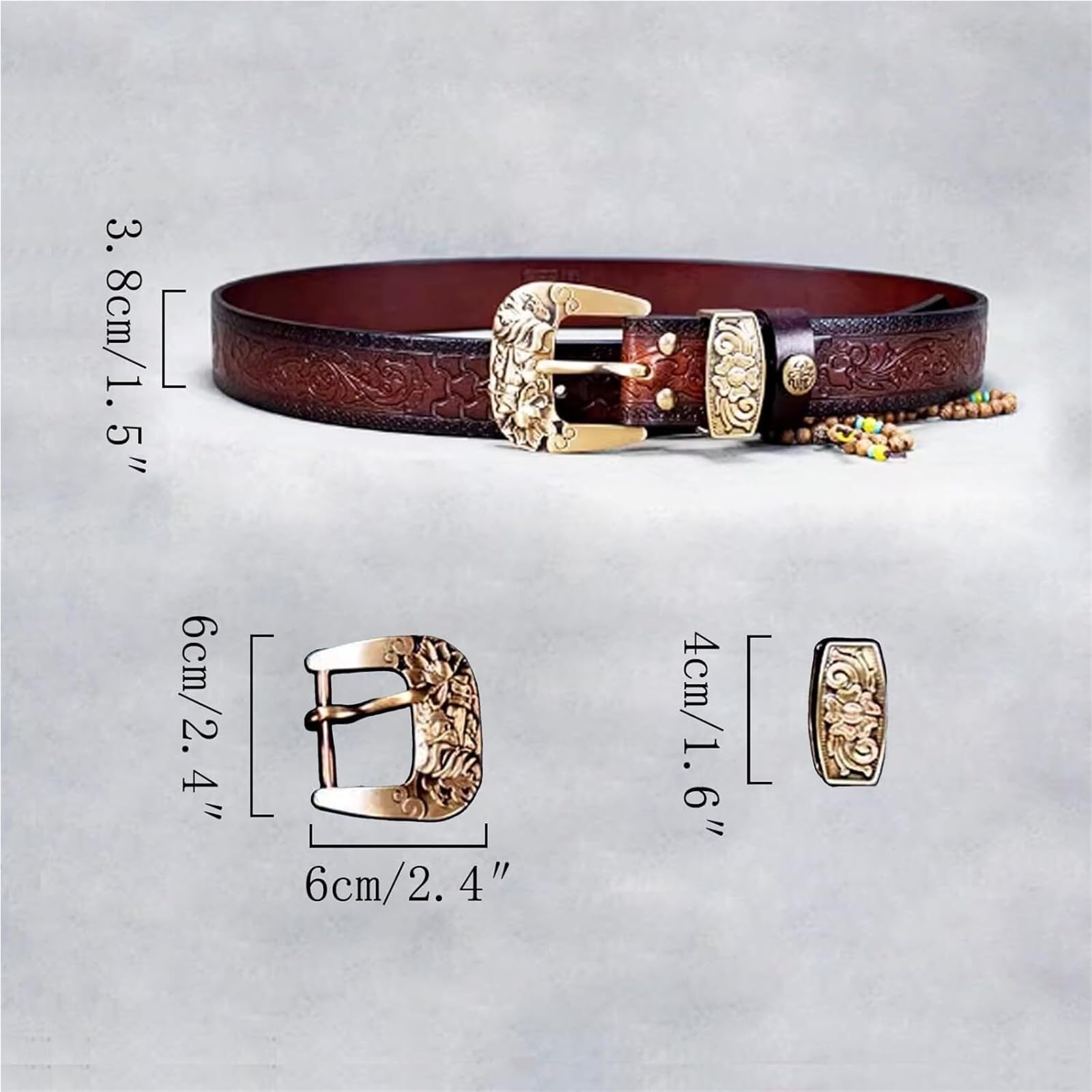 Cintura western da uomo, Cinture da cowboy occidentali for uomo e donna, cintura in pelle goffrata con fibbie in rame for jeans, cinture country vintage regolabili