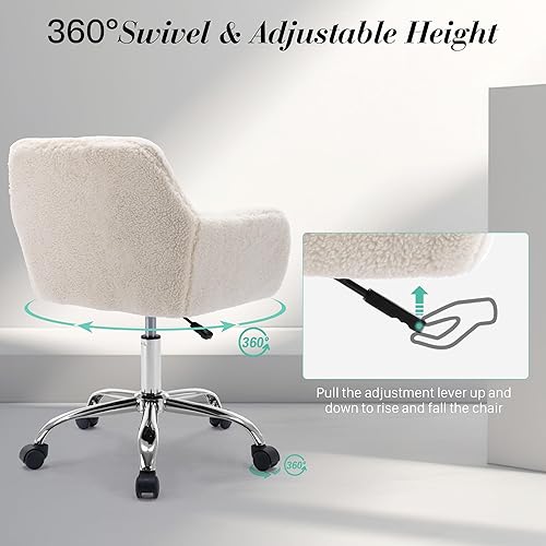 Miniatura 4 de Homedraft Silla de escritorio giratoria de piel sintética de 360, sillón de oficina en casa ajustable con base plateada para adolescentes, mujeres y