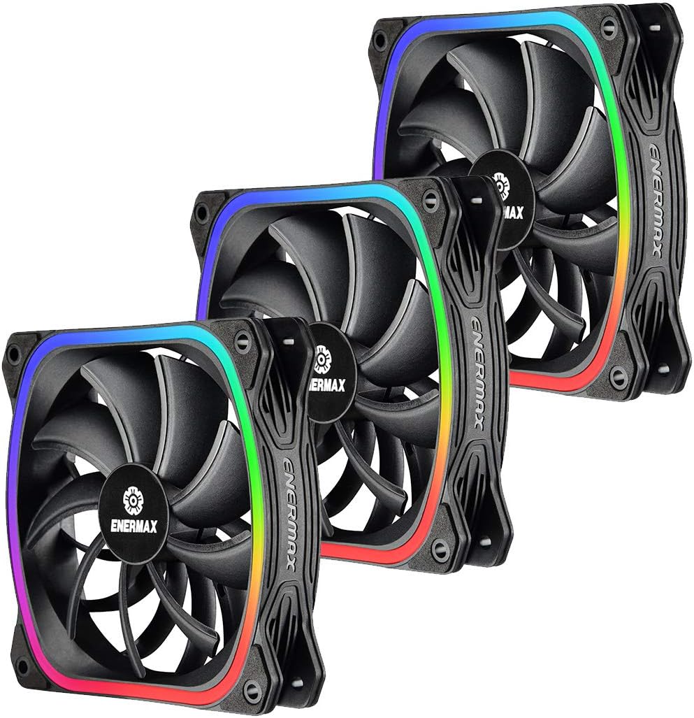 Enermax Squa RGB PWM 120mm Case Fan, Addressable RGB Sync Via Motherboard, Single Pack- Black; UCSQARGB12P-SG