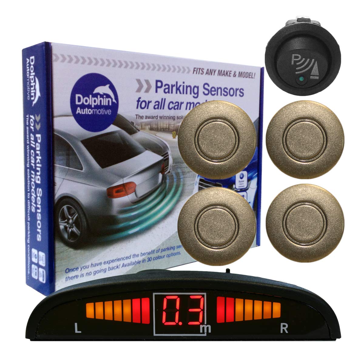 Dolphin Automotive DPS450F Front Parking Sensors In 32 Colours 4 Ultrasonic Radar Sensors Kit Audio & Display Alert System Matt & Gloss Black +30 More Colours (Sea Blue) — view 18