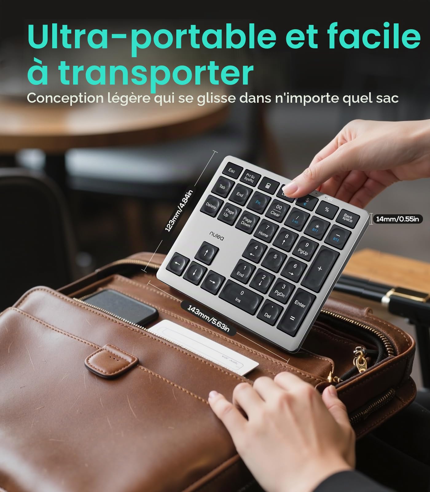 Clavier numérique portable sans fil Bluetooth 5.0 Nulea, rechargeable par USB-C, clavier Bluetooth 34 touches pour la saisie de données, compatible avec ordinateur portable, Mac, iMac, tablette, PC de