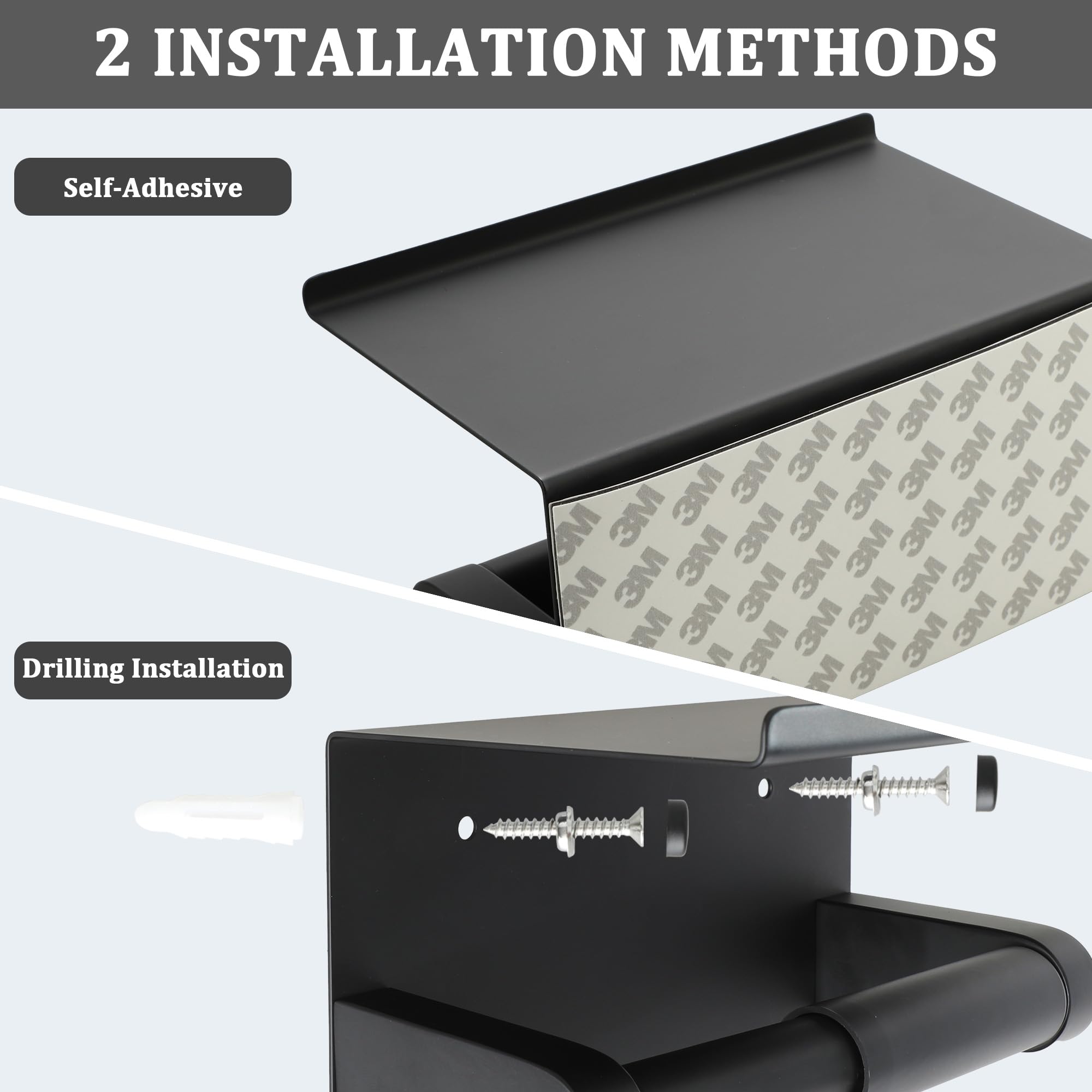 Alise Black Toilet Paper Holder with Shelf Wall Mount Adhesive or Drilling — Amazon image 7