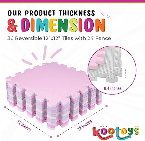 Miniatura 3 de KOOTOYS Tapete de juego de espuma suave no tóxica para bebé, tapetes de juego con bordes, tapetes de actividad para bebé, tapete de juego de espuma