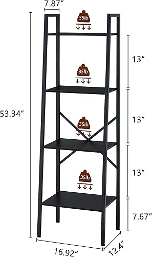 Miniatura 2 de Hoctieon Estantería de escalera industrial de 4 niveles, estante de escalera estrecho, estantería de pie alto, estante de escalera abierto delgado,