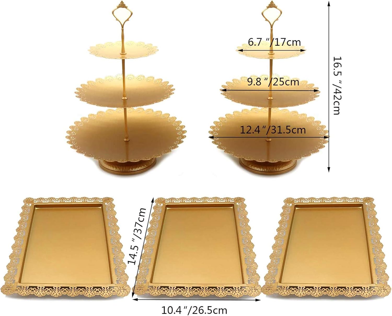 Top Brands Set of 6 PCS Iron Cake Stand and Pastry Trays Cupcake Holder Fruits Dessert Display Plate Table Decoration for Baby Shower Wedding Birthday Party Celebration, Gold
