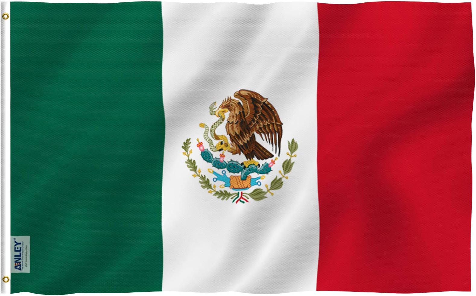 ANLEY Fly Breeze 3x5 Foot Mexico Flag - Vivid Color and Fade proof - Canvas Header and Double Stitched - Mexican MX National Flags Polyester with Brass Grommets 3 X 5 Ft
