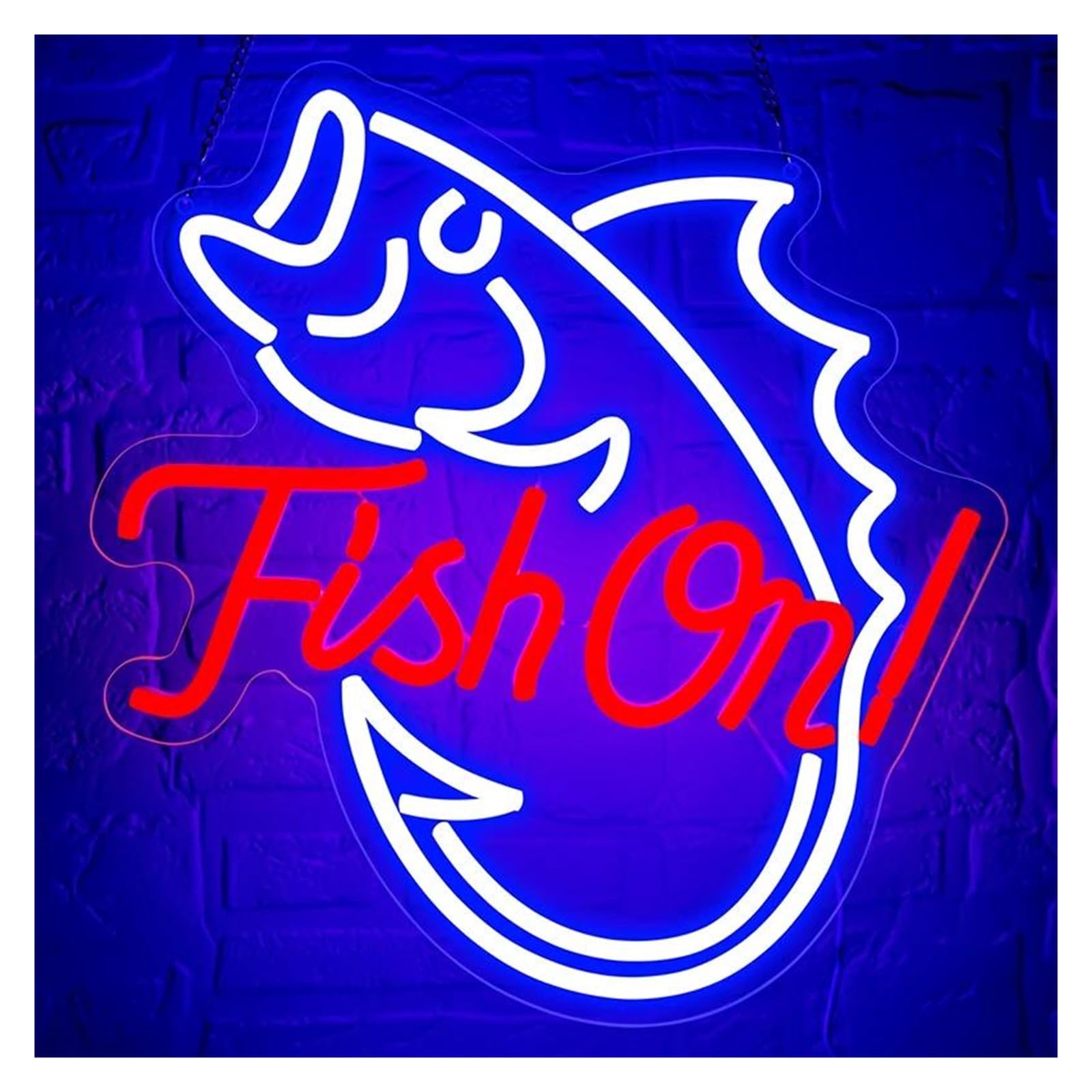 SHOUXI Sign Lamp Fish On Neon Sign Light Dimmable for Fishing Boat Shop Bedroom Living Room Party Birthday Wall Decor 33cmx36.7cm