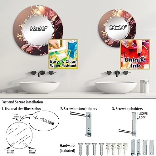 Miniatura 9 de DesignQ IV - Espejo abstracto de hojas rosas y doradas, espejo de tocador, espejos de baño, espejos de pared para sala de estar, dormitorio, espejo
