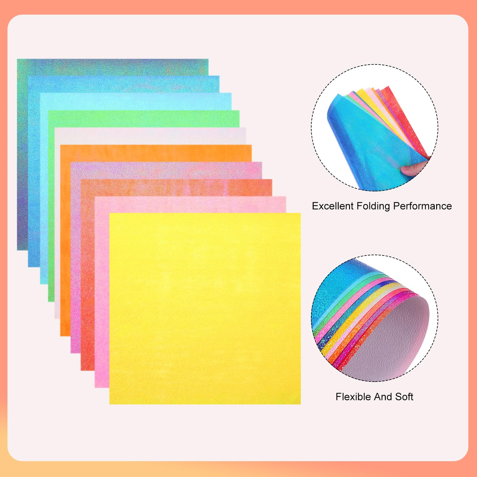 QUARKZMAN 50 Fogli Carta Glitter Per Origami 25x25 Cm – Quadrati Luccicanti Iridescenti Per Fai Da Te E Decorazioni