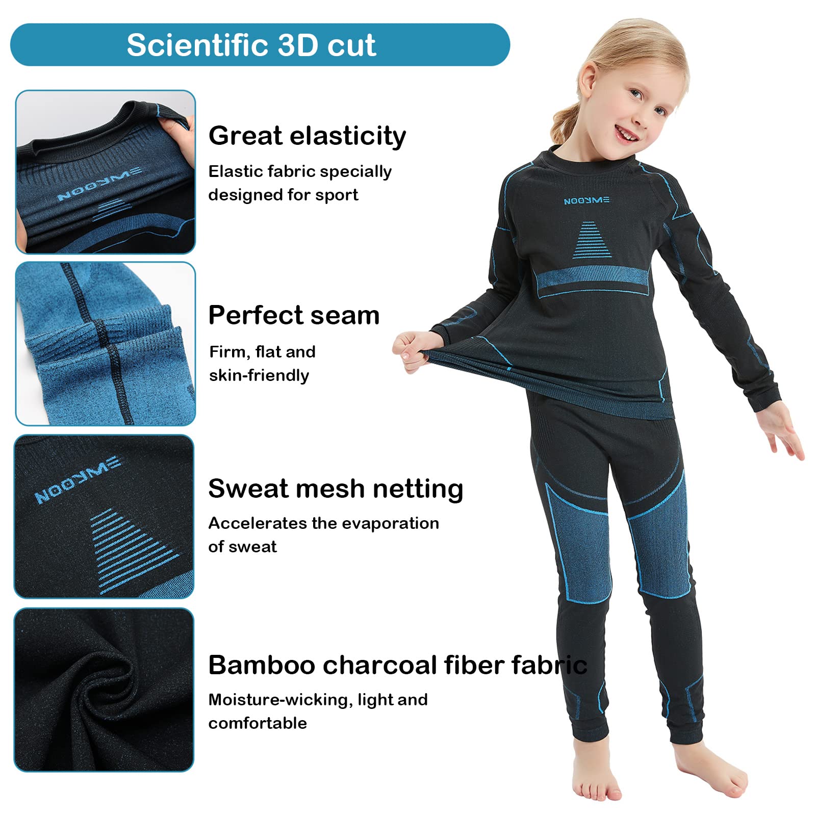 NOOYME Intimo Termico Bambino Biancheria Intima Termica Bambina Pantaloni e Maglia Termica Traspirante Asciugatura Rapida per Sci Corsa Calcio