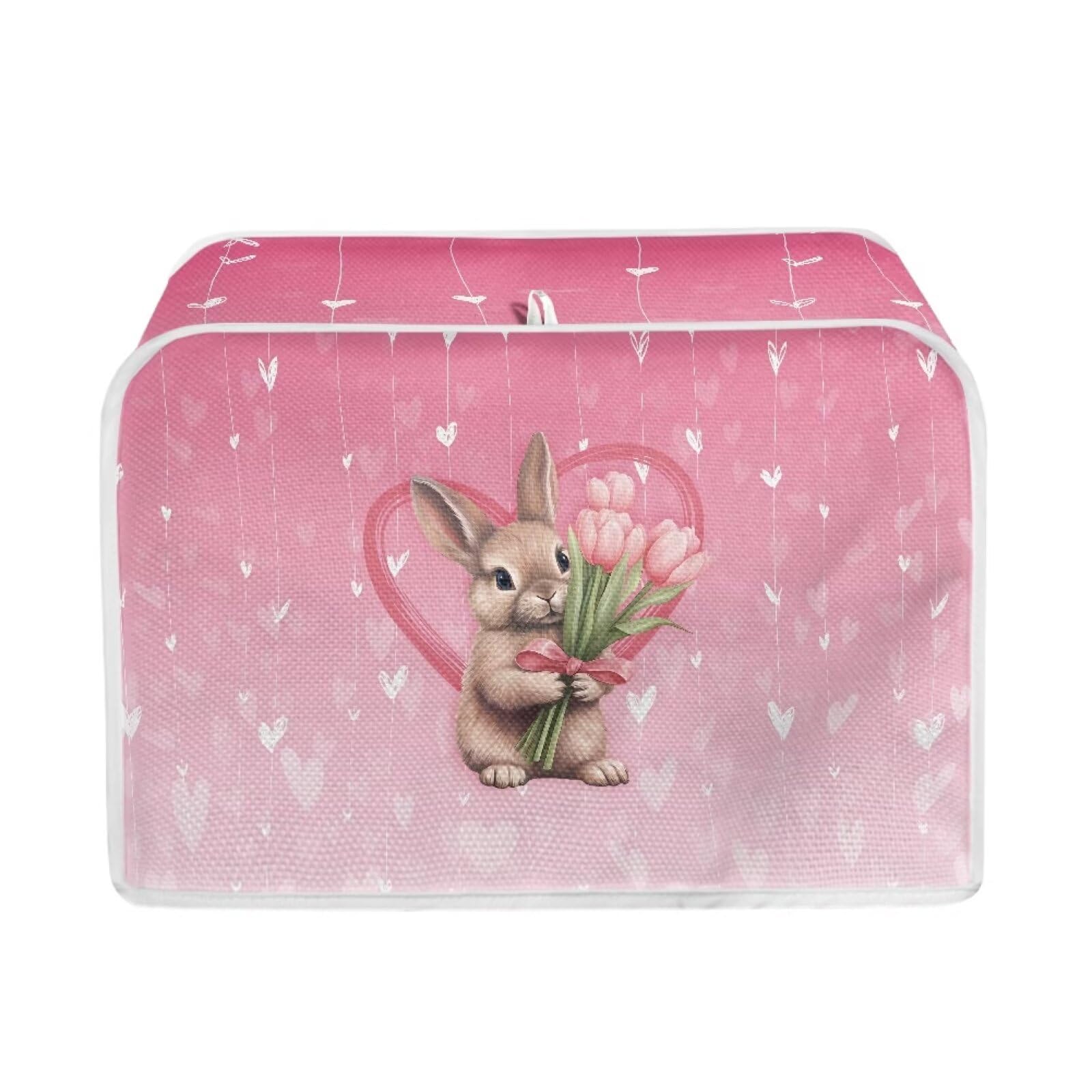 Rabbit Tulip Easter Toaster Covers Dust Cover Fingerprint Protection Microwave Oven 2 Slice Easter Decor Durable Bread Maker Kitchen Accessories