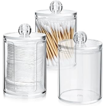 Pack of 3 Cotton Buds Container Cotton Pad Dispenser Cotton Pads Storage Box Cotton Bud Holder for Cotton Balls Cotton Ball Cosmetic Container Box Bathroom Dressing Table Organiser Accessories Decoration