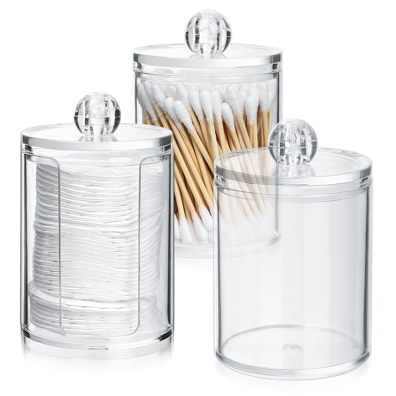 Pams Lot de 2 distributeurs de cotons-tiges Pot de rangement en plastique Organiseur de salle de bain