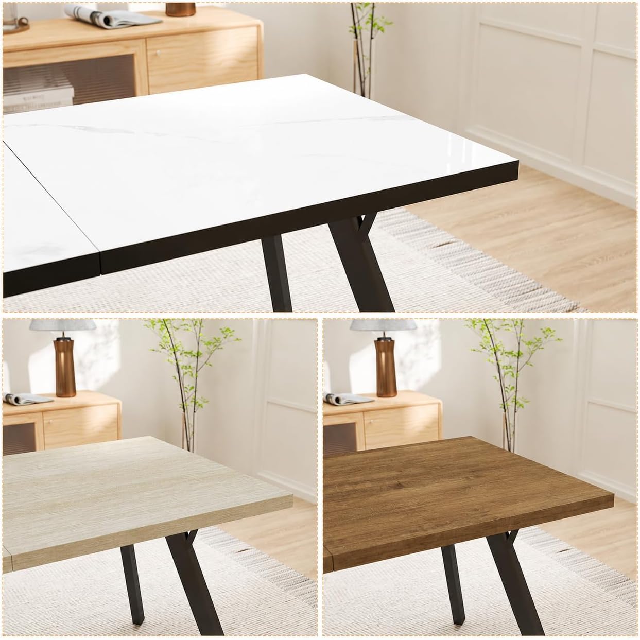 LEWE Essgruppen Esstisch mit 4 Stühlen, 160 x 80 x 75 cm Rechteckig Esstisch aus Holz mit 4 Esszimmerstühle, Drehbar 360°, Durchbrochene Rückenlehnel, Gepolstert, für Küche Esszimmer und Wohnzimmer