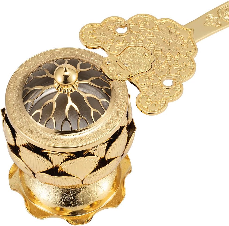 蓮の花香炉 装飾品 現代工芸品 美術品 置物 銅 細工 彩藍蓮華龍弔り式