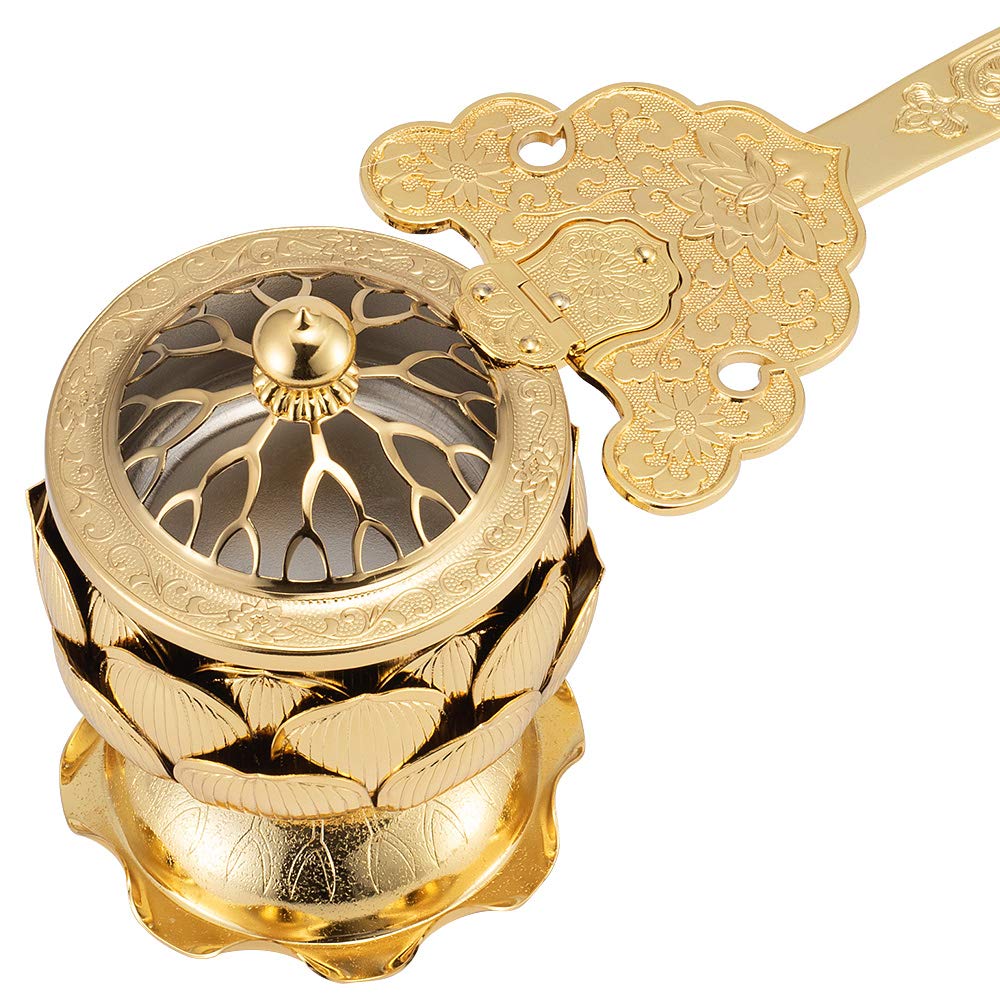 ✶金属工芸品✶柄香炉 蓮華型 真鍮製 金メッキ オトシ付 寺院仏具 国産 未使用 金属工芸品柄香炉 蓮華型 真鍮製 金メッキ オトシ付 寺院仏具 国産