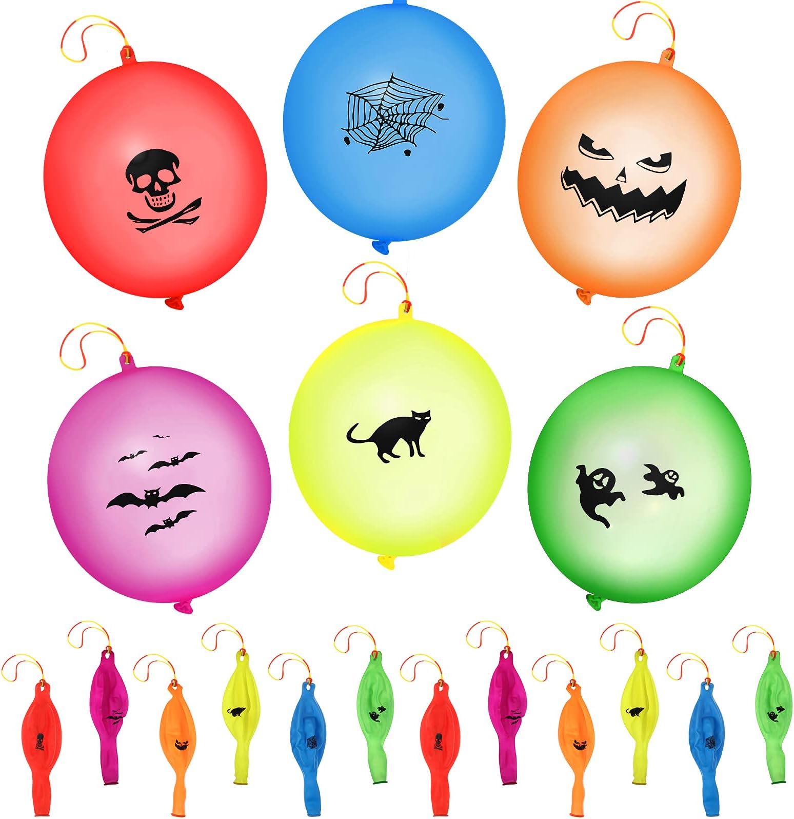 42 Pieces Halloween Punch Balloons 18 Inch Latex Big Punching Balloons With Rubber Band Handle Halloween Decoration Balloons Punch Ball Skull Spider Web for Halloween Party Favors Game Prop, 6 Themes