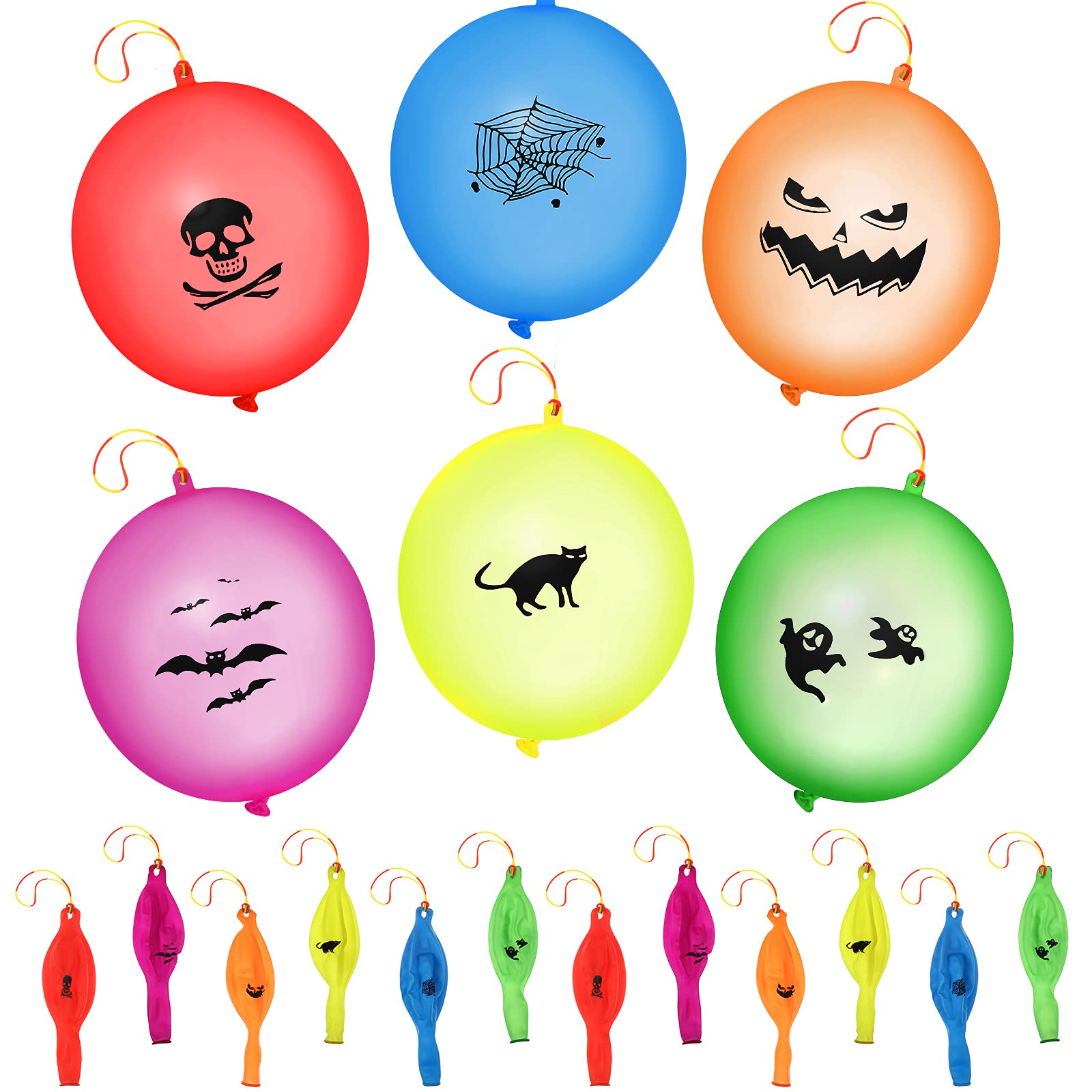 42 Pieces Halloween Punch Balloons 18 Inch Latex Big Punching Balloons With Rubber Band Handle Halloween Decoration Balloons Punch Ball Skull Spider Web for Halloween Party Favors Game Prop, 6 Themes