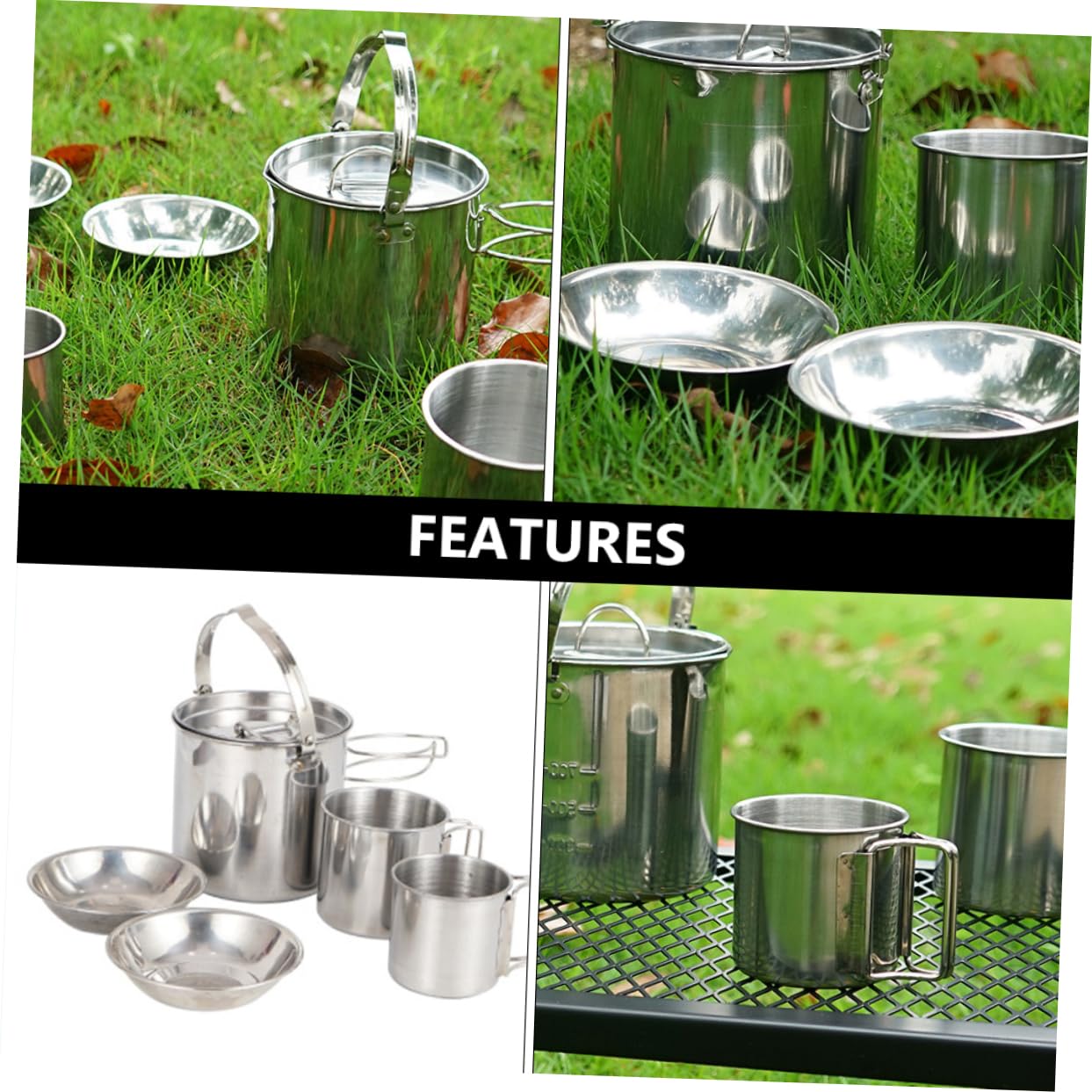 Happyyami Camping Kettle Set Collapsible Bowl Outdoor Cup Portable Cutlery Lightweight Picnic Tableware