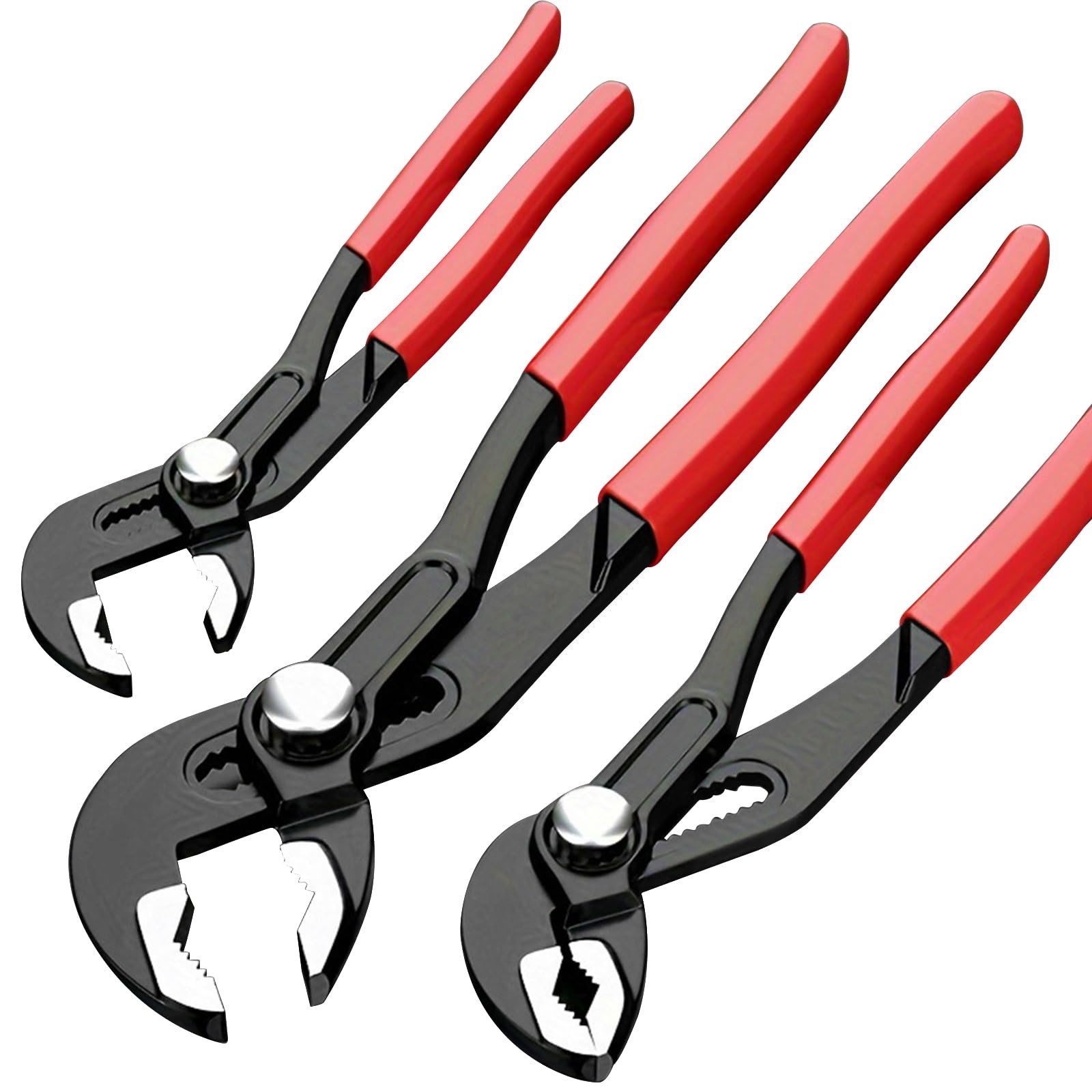 Cr-V Adjustable Water Pump Pliers Set 3 Pieces 180/250/300mm Cr-V Slide Joint Pliers Set with Large Jaw Capacity and Non-Slip Handle