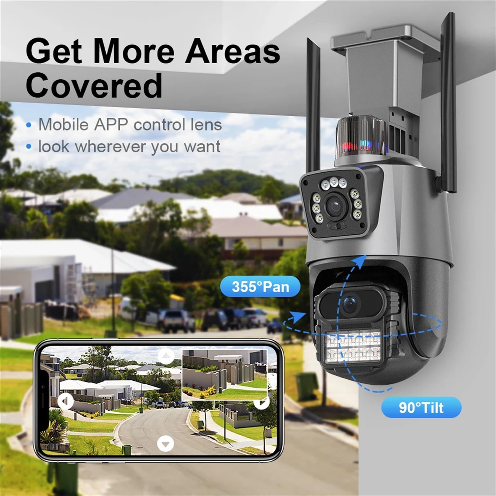 Telecamera Wifi Esterno, Telecamera IP 8MP 4K Dual Lens Dual Screen PTZ Telecamera Telecamera Di Videosorveglianza Di Sicurezza Esterna Impermeabile Allarme Luce Della Polizia ,Sicurezza, Antifurto(8M