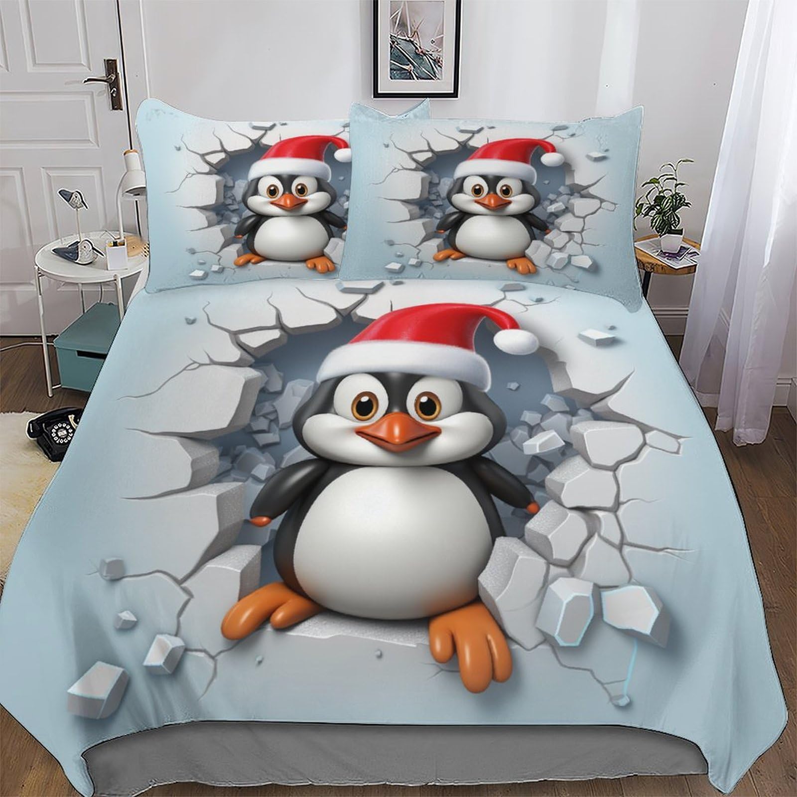 Housse de couette pingouin en microfibre coton douce et respirante pour parure de lit