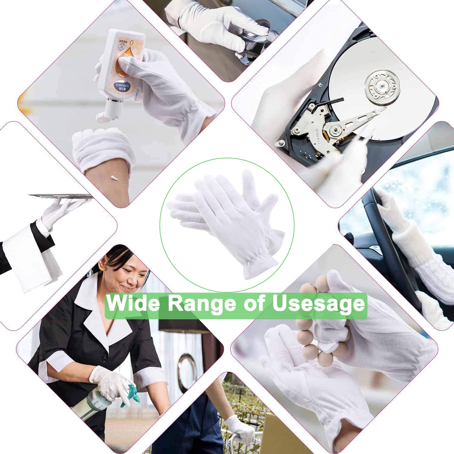 6 pezzi (3 paia) guanti in cotone bianco per mani asciutte, idratanti, cosmetici, eczema, spa e monete, ispezione, handsc