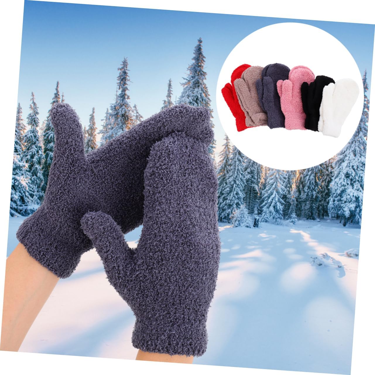 Warm Half Fleece Mittens Women Men Full Finger Gloves 6 Pairs Gloves Black