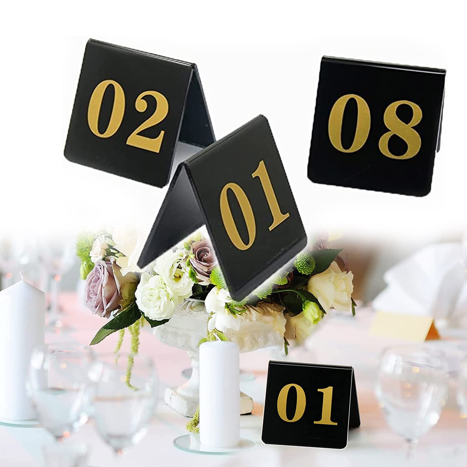 MYUYEE Table Numbers 1-25/50/100 Place Cards Tent Style Table Number, Double-Sided Stackable Table Number Cards, Best For Receptions, Banquets, Cafés, Restaurants, Hotel (1-50)