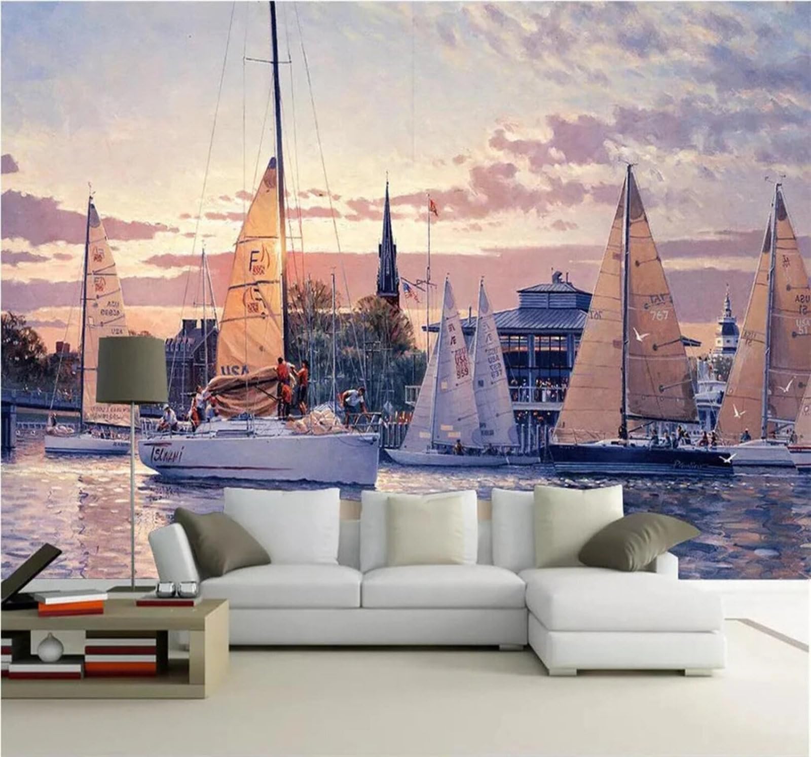 Beautiful Scenery Beach Sailing Boat Jetty 3D Wallpaper Easy Install Feature Office Living Room Sofa Bedroom TV Background Wall Decoration-430cm×300cm