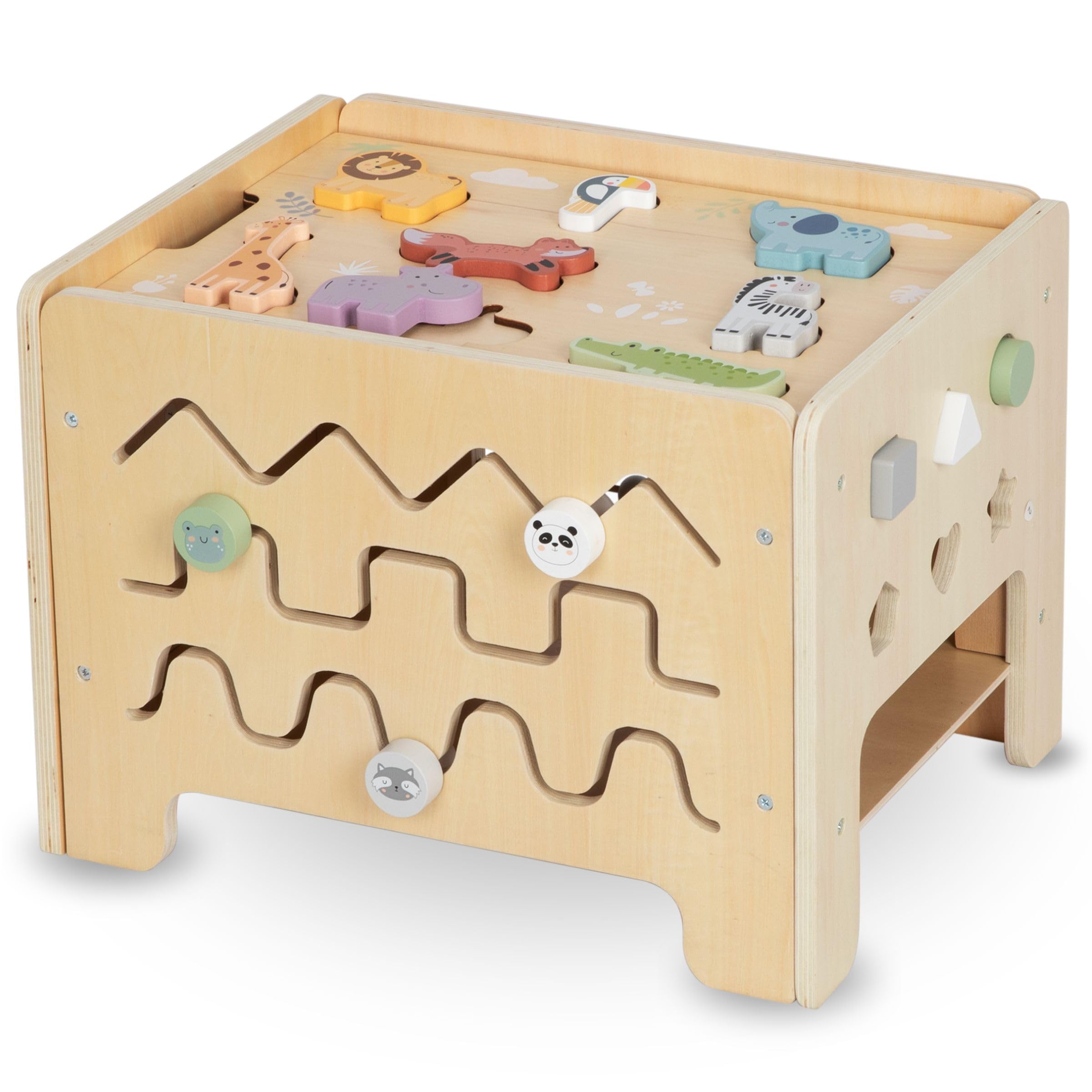 Mamabrum – Mesa Educativa De Madera En Forma De árbol, Multifuncional Con ábaco, Clasificador De Formas, Bucle Motor Y Reloj, Para Niños De 12 Meses En Adelante