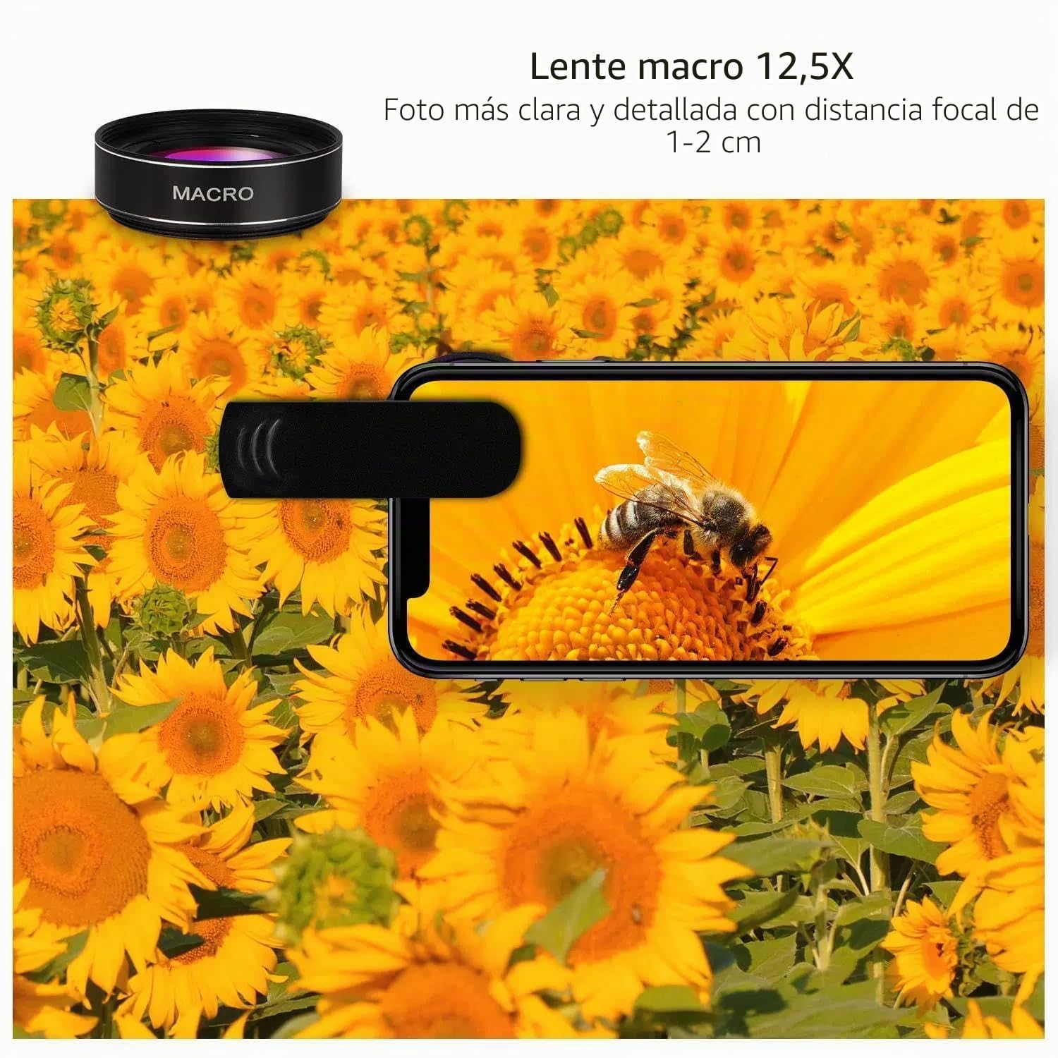 Lente de cámara de teléfono, Objetivo para movil 2 en 1, Macro 12,5X para movil, Objetivo Gran Angular de 0,45x para iPhone Samsung y la mayoría de Smartphones