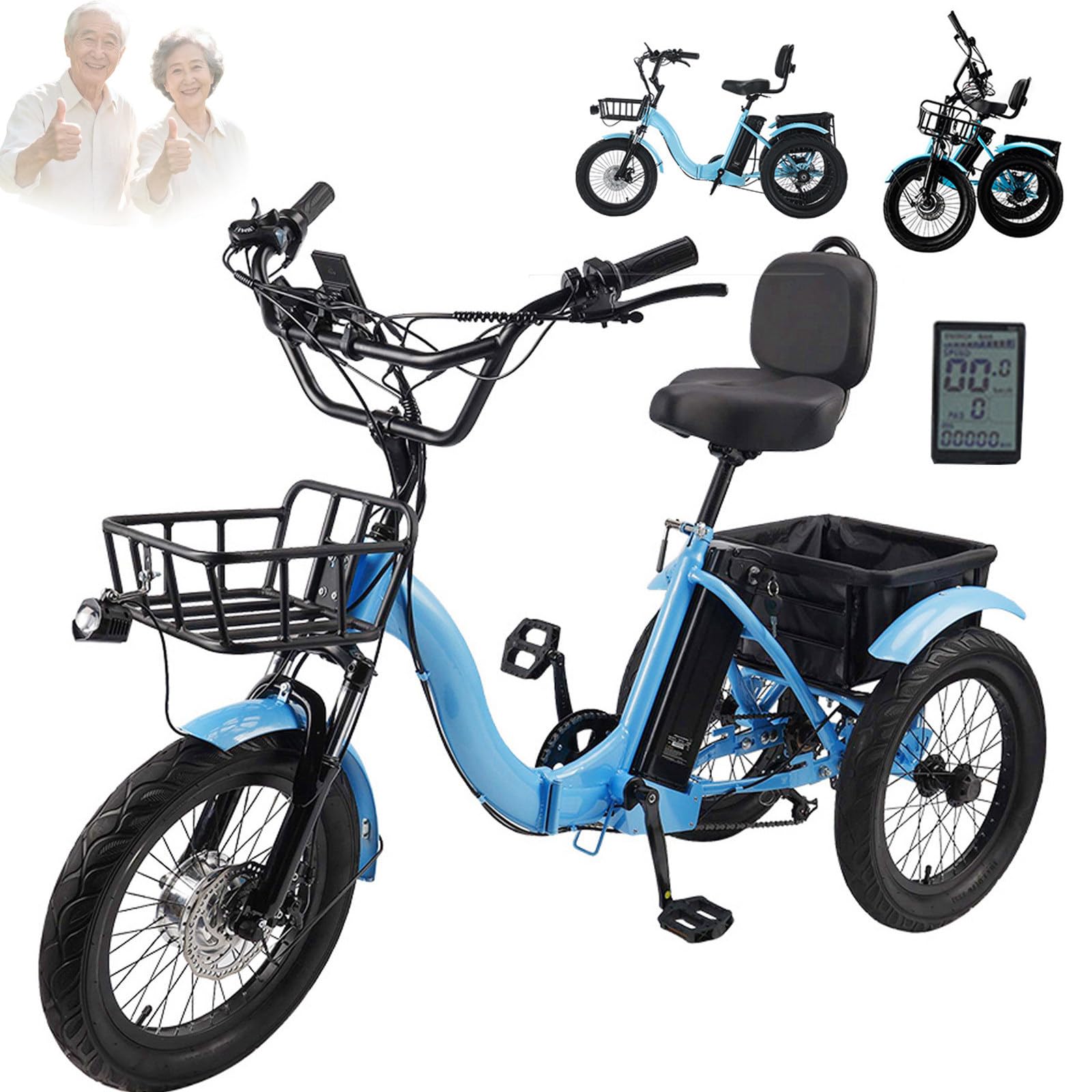 Triciclo elettrico per adulti Mophorn con ruote larghe, pieghevole, ideale per spostamenti all'aperto.