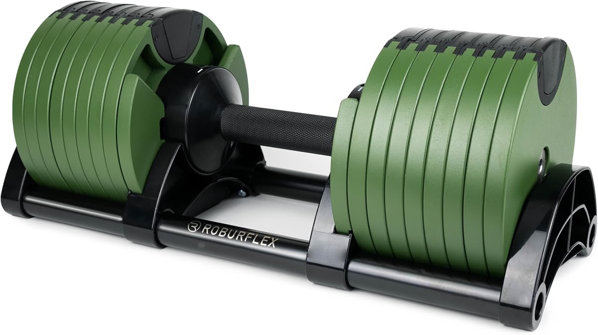 Adjustable Dumbbell (Single) 5-40/80lb, 5lb Increments, for Home Gym Fitness - Upto 20 weight settings (GREEN - 80LB)