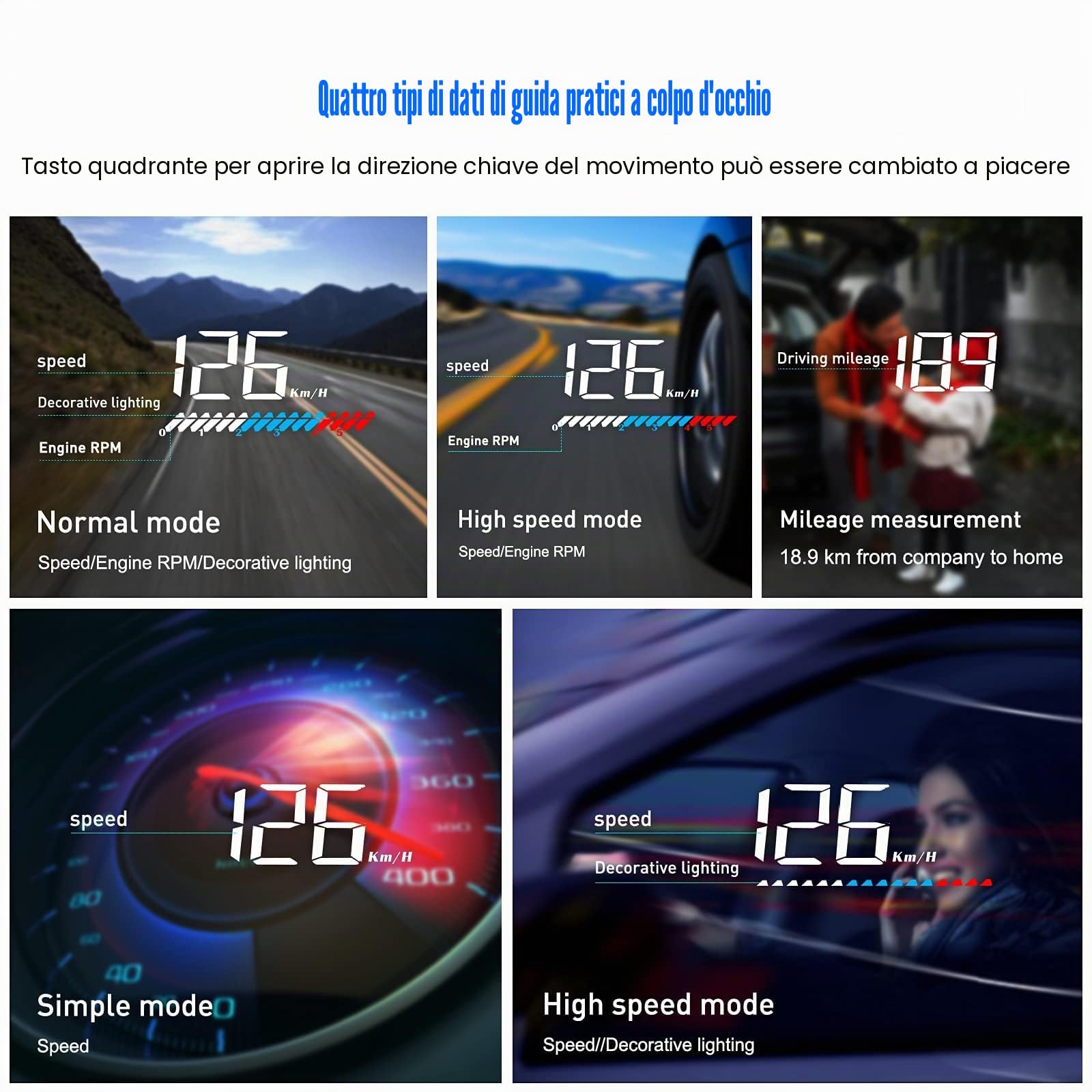 Wiiyii, HUD Head Up Display M7, OBD/GPS, Smart Gauge, velocità di guida, giri del motore, tensione, temperatura dell'acqua, ecc., funziona alla grande per tutte le auto