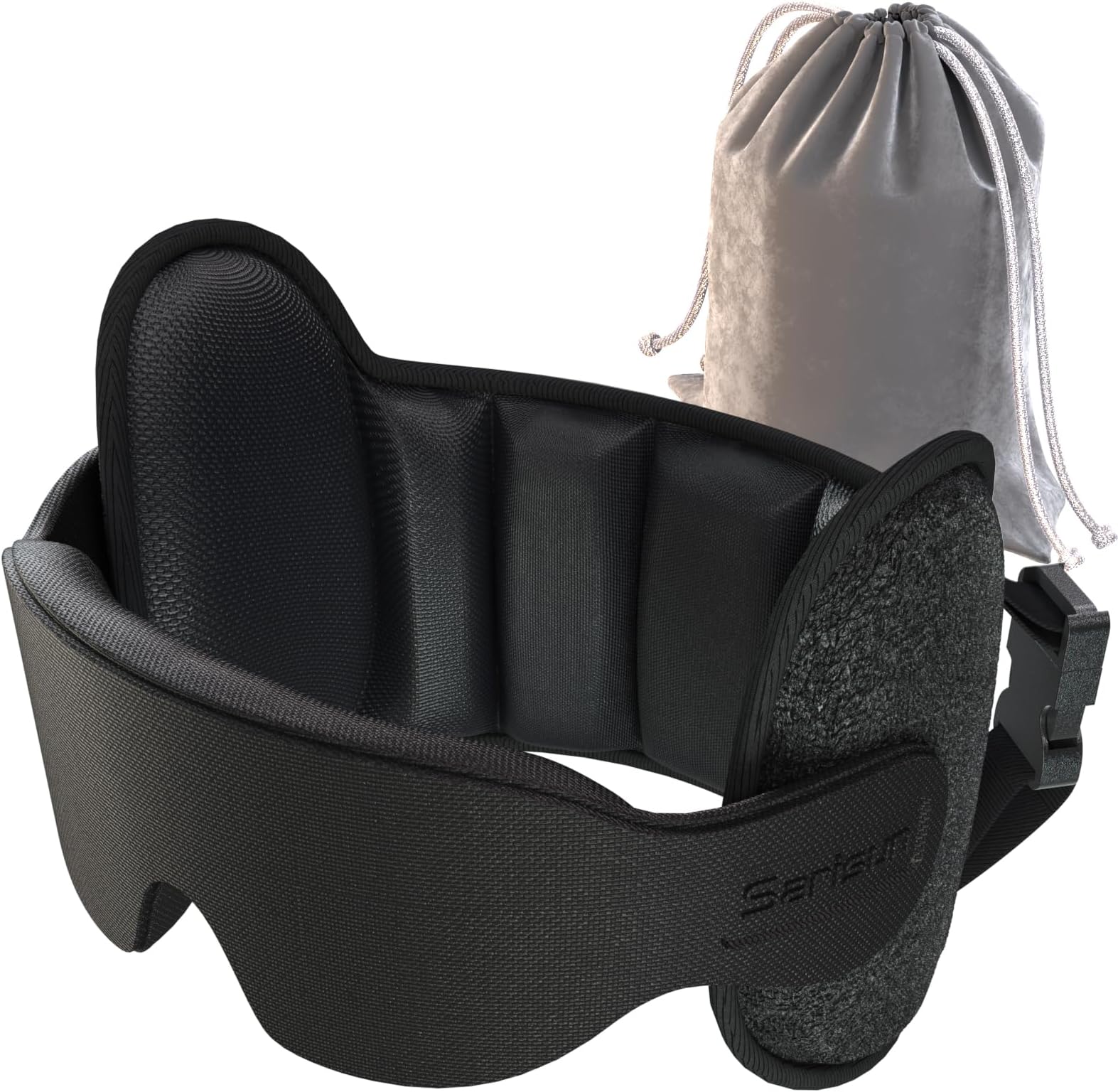 SARISUN Travel Pillow, Upgrade Airplane Pillow for Long Flight, 360° Support Head Strap With Blackout Eye Masks for Sleep, Airplane Travel Essentials, Stop Bobblehead, Black, For Seats with Headrest