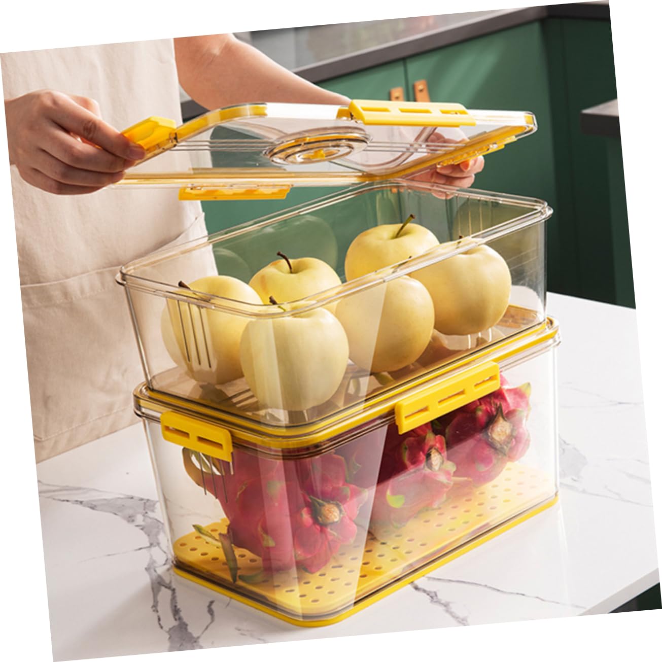 MAGICLULU Gefrierbox Kühlschrankbox mit Deckel Aufbewahrungsboxen für Kühlschrank Obstbox mit Trennwänden zum Abtropfen Stauraumbox für Gefrierschrank