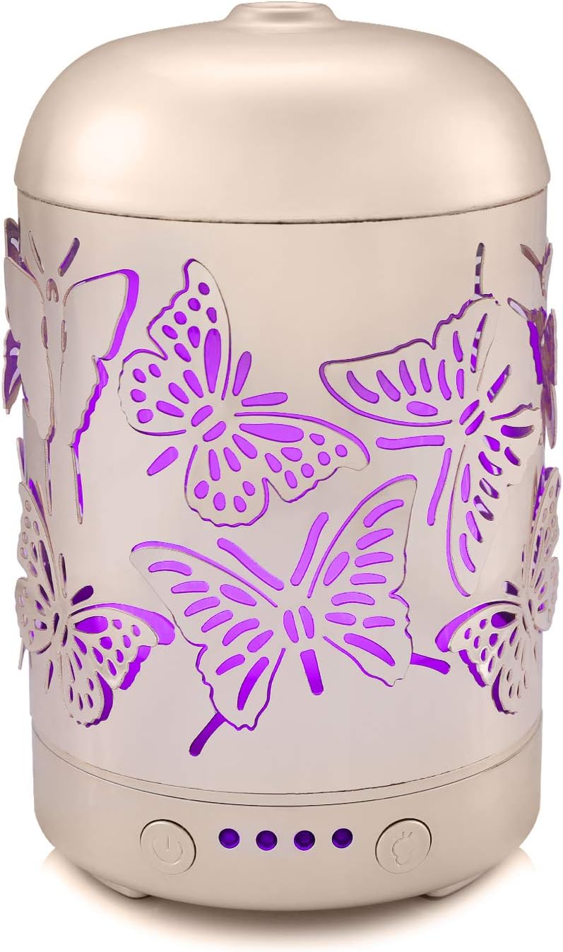 COOSA Genuine Unique 3D Butterflies Designed 100ml Ultrasonic Aromatherapy Essential Oil Diffuser Cool Aroma Mist Humidifier with 7 LED Lights for Home and Office (Butterfly Pattern)