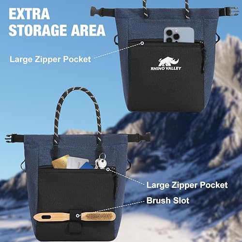 Miniatura 5 de Rhino Valley Bolsa de tiza para escalada en roca, sin fugas, bolsa magnética de tiza con asa, equipo de cubo de tiza para escalada con bolsillos
