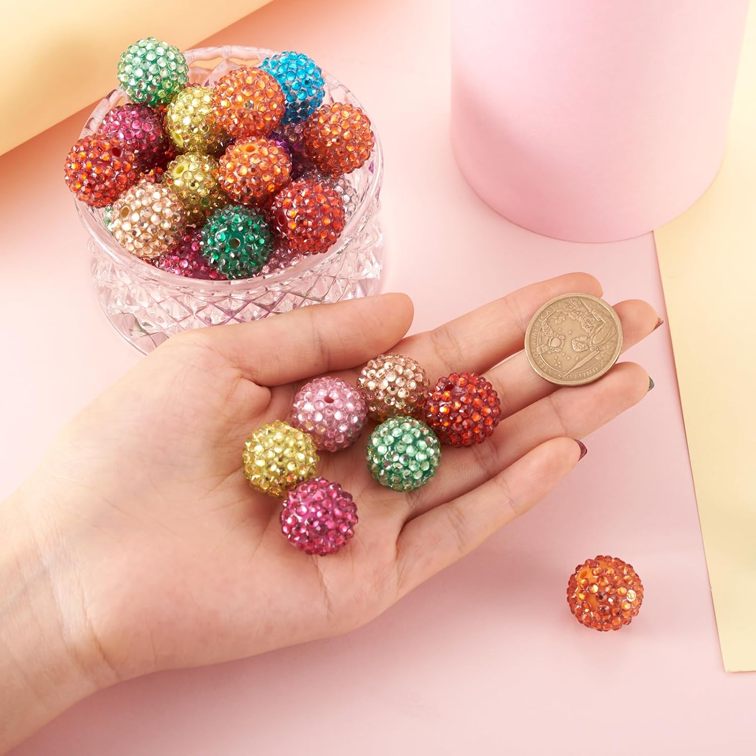 Beadthoven 100pcs 20mm Resin Rhinestone Beads for Pens, Sparkly Disco Ball Plastic Chunky Bubblegum Big Bling Diamond Focal for DIY Jewelry Making Keychain Bracelets Necklace Crafts - Image 7