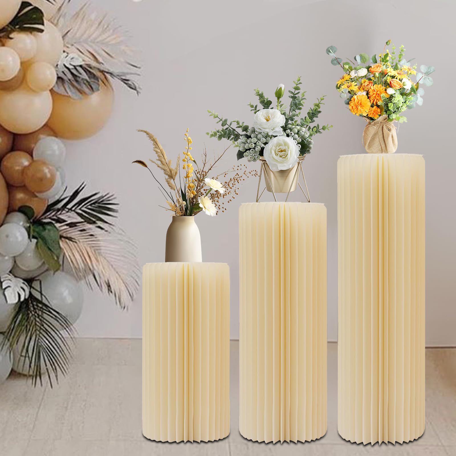 3 unidades de cartón plegable para boda, soporte de cilindro redondo, soporte de base, soporte de flores, decoración para bodas, fiestas, jardín, decoración de jardín (profundidad x altura): 30 x 60