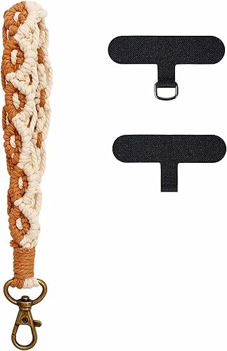 Correa de muñeca para teléfono, cordón para teléfono celular, con 2 parches para teléfono, llavero de flores hecho a mano, cordón de muñeca para