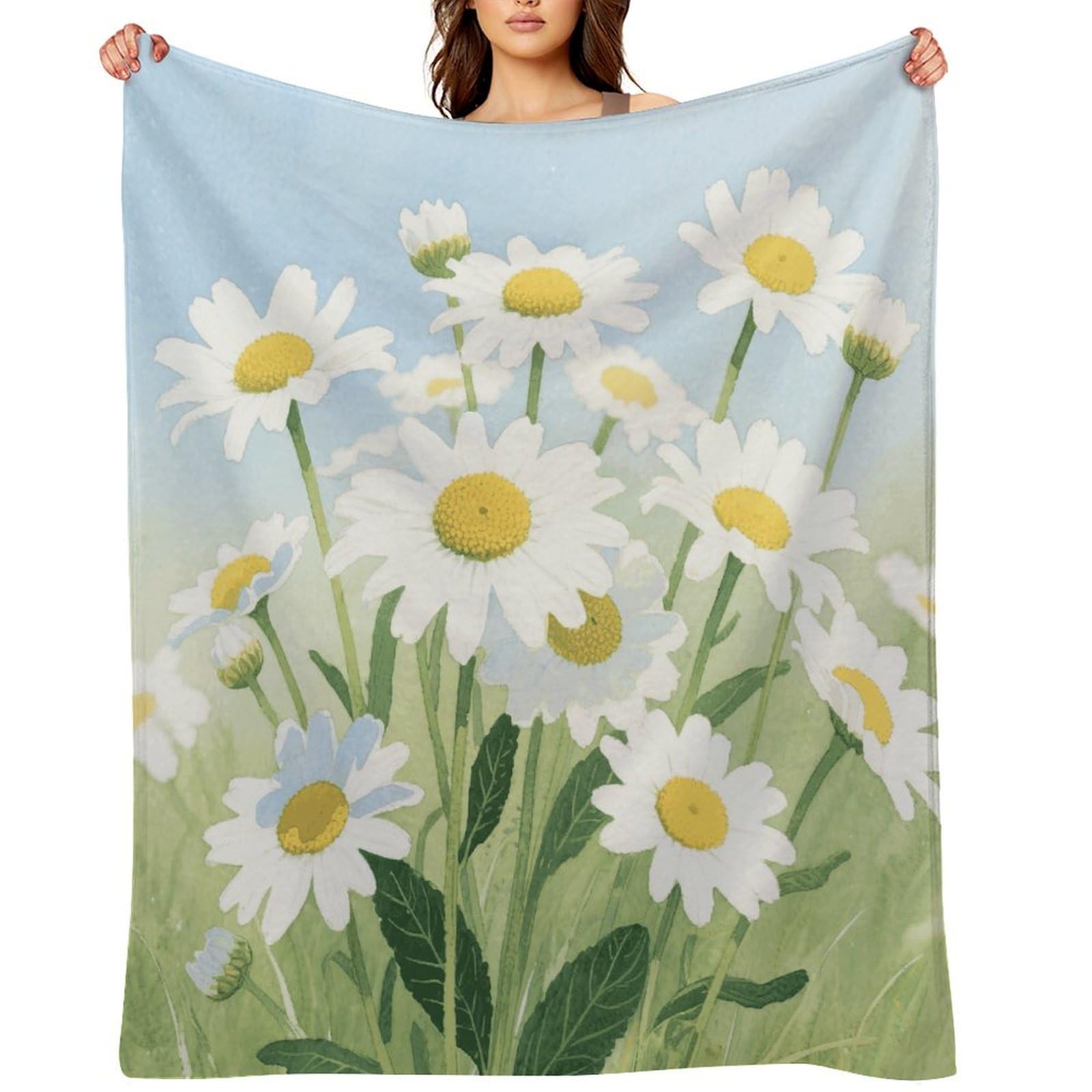 Watercolor Daisy Throw Blanket for Couch and Bed Super Soft Warm Lightweight Throw Blankets Cozy Fuzzy Flannel Blanket Personalized Decorative Blankets for Sofa Decor 50"x60"
